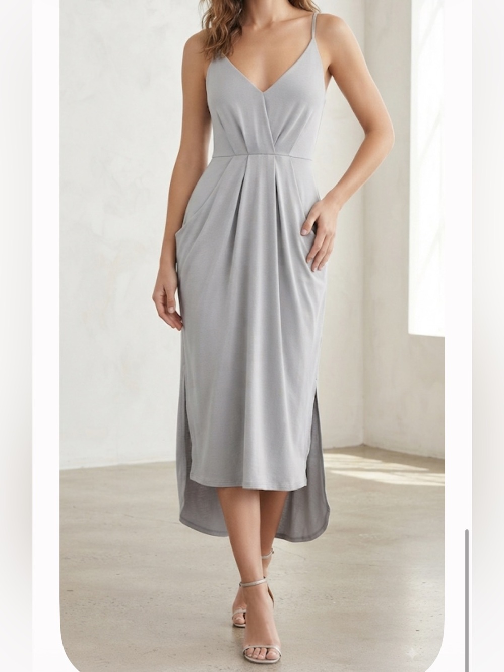 BCBGENERATION Maxine Sheath Dress Sleeveless Drape Midi XS